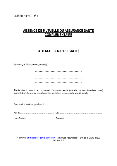 Absence Mutuelle - Attestation sur l’honneur d’absence de mutuelle