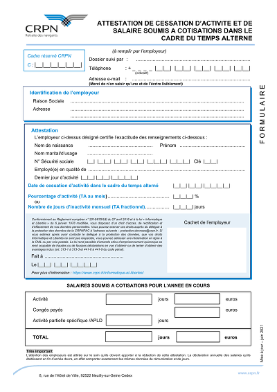 Attest cessation - Attestation employeur de cessation activité