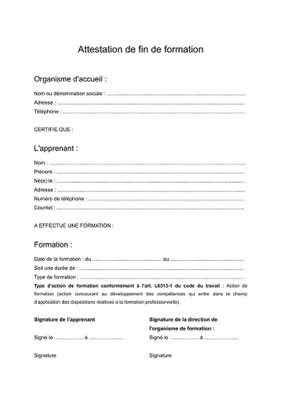Attest fin Edusign - Attestation de fin formation détaillant l'apprenant