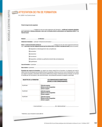 Attest fin formation - Modèle officiel d'attestation fin formation