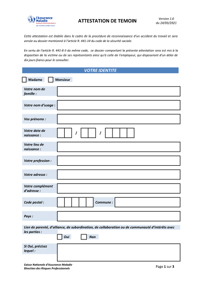 Attestation accident - Modèle d’attestation pour accident du travail.