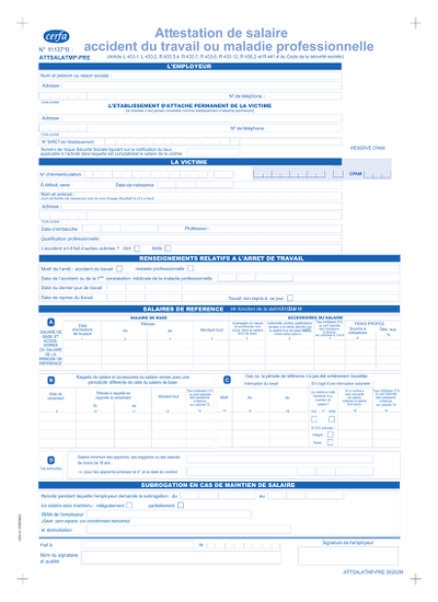 Attestation AT/MP - Certifie salaires pour accident travail ou MP