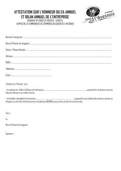 Attestation CA annuel - Atteste CA annuel <1 M€ et bénéfice