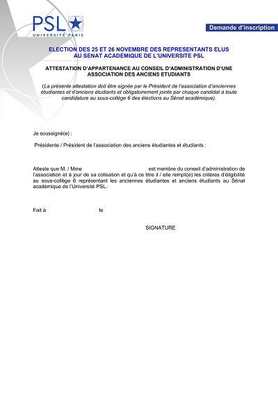 Attestation CA asso - Atteste un membre au conseil d’administration