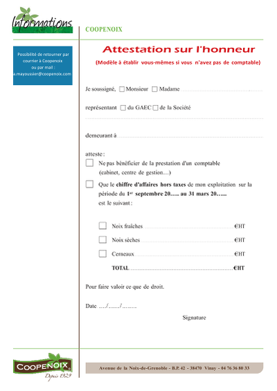 Attestation CA exploitation - Modèle d’attestation CA hors taxes exploitation