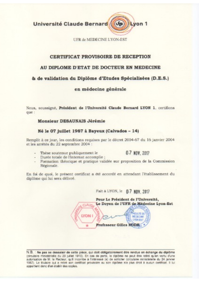 Attestation Doctorat - Modèle de certificat provisoire de réussite au doctorat