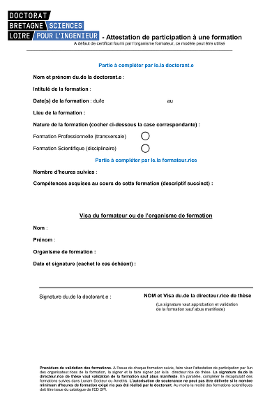 Attestation ED SPI - Formulaire de participation pour doctorants ED SPI