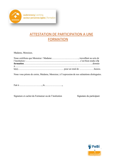 Attestation Externe - Certifie la participation d’un externe à une formation