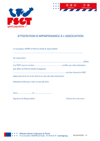 Attestation FSGT - Certifie qu’un membre appartient à l’association