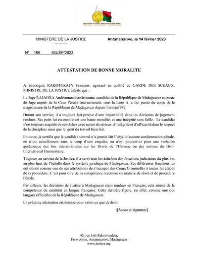 Attestation moralité - Certificat de bonne moralité d’un juge