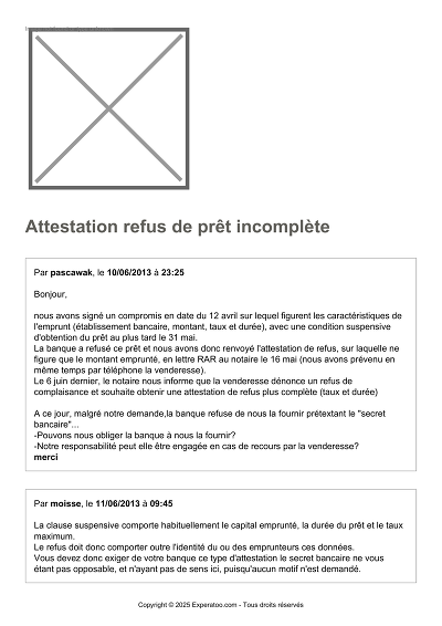 Attestation incomplète - Cas d’attestation de refus de prêt incomplète et exigences légales.
