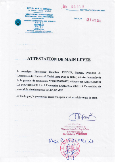Attestation mainlevée - Autorise la mainlevée de garantie bancaire pour matériels