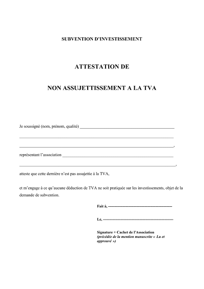 Attestation non TVA - Déclaration sur l'honneur non assujetti TVA