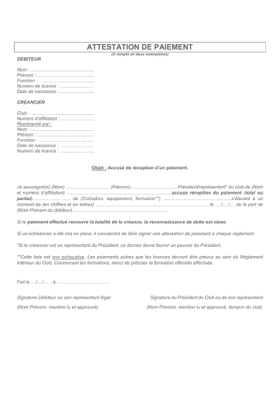 Attestation Paiement - Modèle d’accusé de réception de paiement