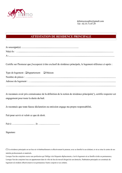 Attestation Résidence - Atteste l’occupation exclusive de domicile