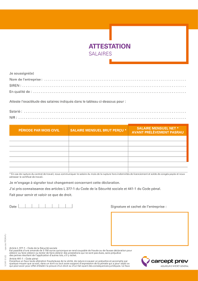 Attestation salaires - Liste des salaires bruts et nets pour salarié