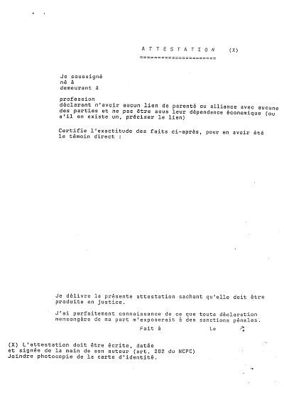 Attestation simple - Modèle attestant absence dépendance économique