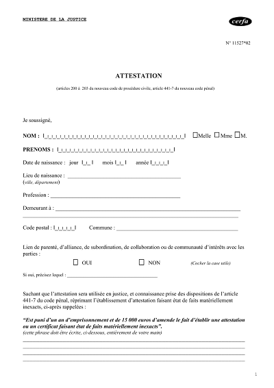 Attestation témoignage - Modèle générique d’attestation de témoignage.