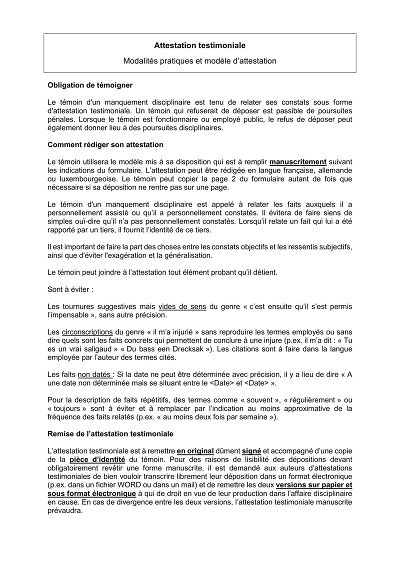 Attestation testimoniale - Guide et modèle pour attestation disciplinaire.