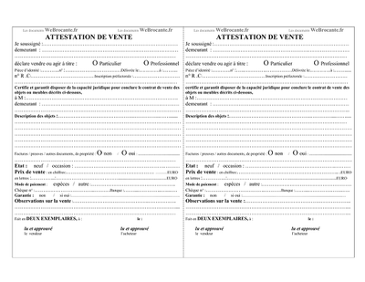 Attestation vente - Modèle d’attestation de vente entre particuliers