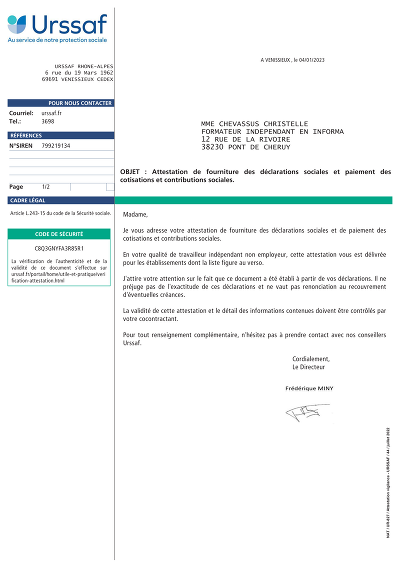 Attestation vigilance - Modèle officiel d’attestation de vigilance Urssaf