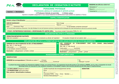 Cerfa cessation - Formulaire Cerfa cessation activité non salariée