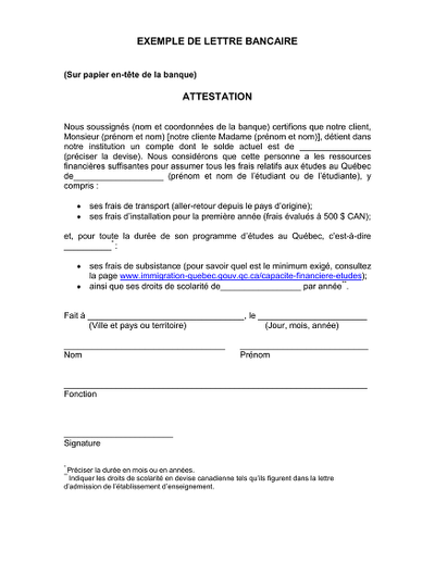 Certificat solde - Certifie le solde pour frais d’études au Québec