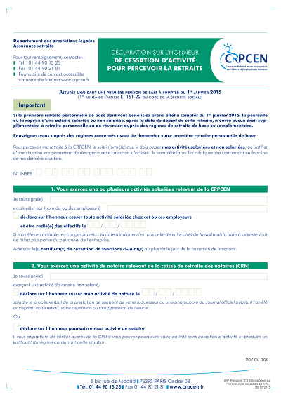 Cessation CRPCEN - Déclaration cessation activité salariée CRPCEN