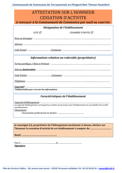 Cessation gîte - Arrêt d’activité pour gîte ou chambre d’hôtes