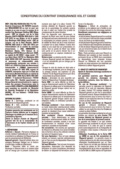 Contrat Assurance - Conditions du contrat d'assurance vol et casse