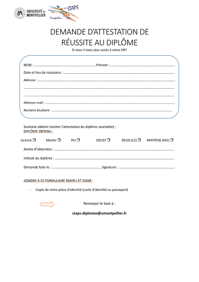 Demande Attestation - Formulaire de demande d’attestation de réussite au diplôme