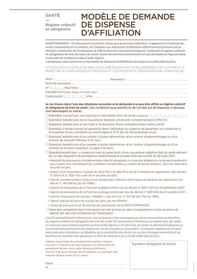 Demande dispense - Formulaire de demande de dispense d’affiliation mutuelle