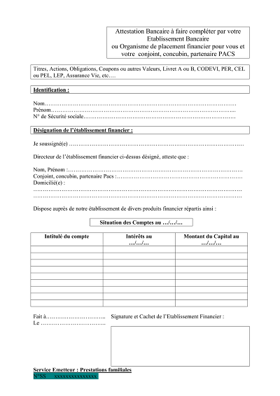 Formulaire bancaire - Formulaire d’attestation des produits et soldes financiers