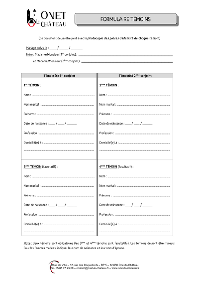 Formulaire témoins - Formulaire détaillé des informations des témoins.