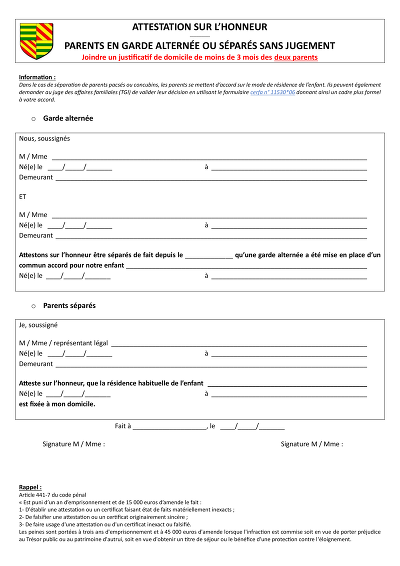 Garde alternée/isolé - Atteste garde alternée ou résidence exclusive.