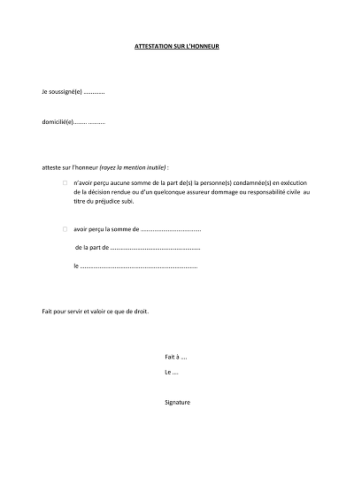 Non-perception - Attestation de non-perception de somme