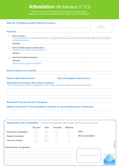 Modèle Fin Travaux - Certificat de fin de travaux QUALIBAT