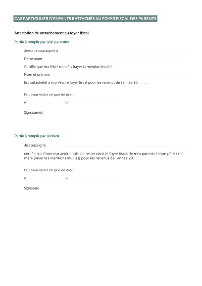 Attestation foyer fiscal - Formulaire de rattachement au foyer fiscal