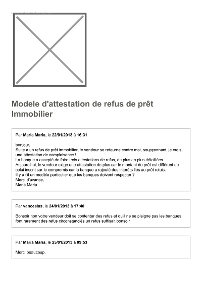 Modèle refus prêt - Modèle d'attestation de refus de prêt immobilier.