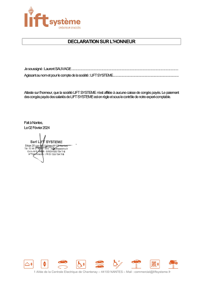 Non-affiliation CP - Attestation sur l’honneur de non-affiliation à une caisse congés payés