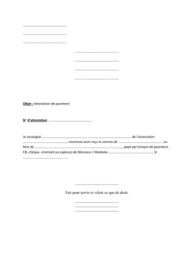 Paiement PDF - Modèle simple d’attestation de paiement au format PDF