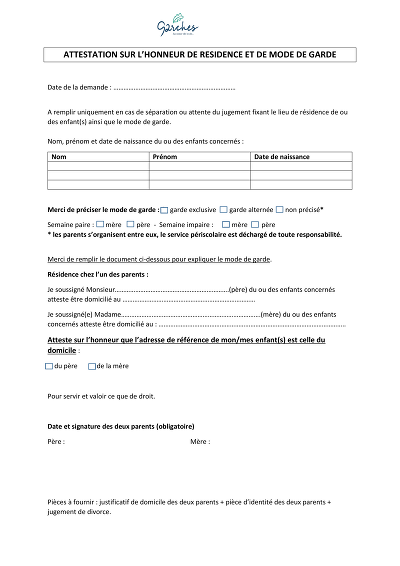 Attestation garde ex - Indique résidence et mode de garde des enfants