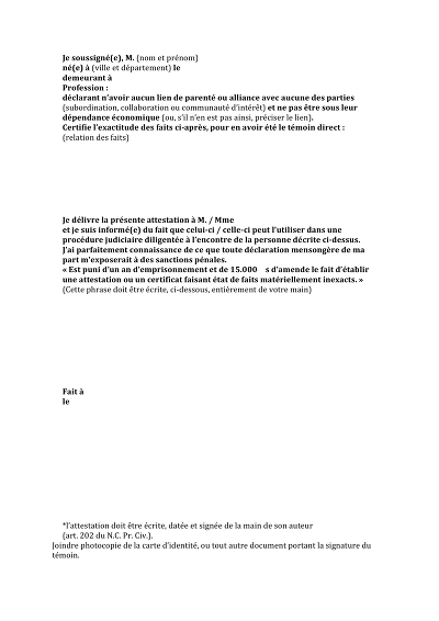 Témoin détaillé - Atteste l’absence de dépendance économique