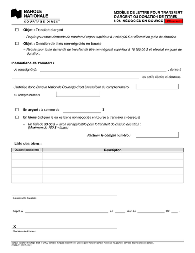 Transfert don banque - Lettre modèle de transfert bancaire de don